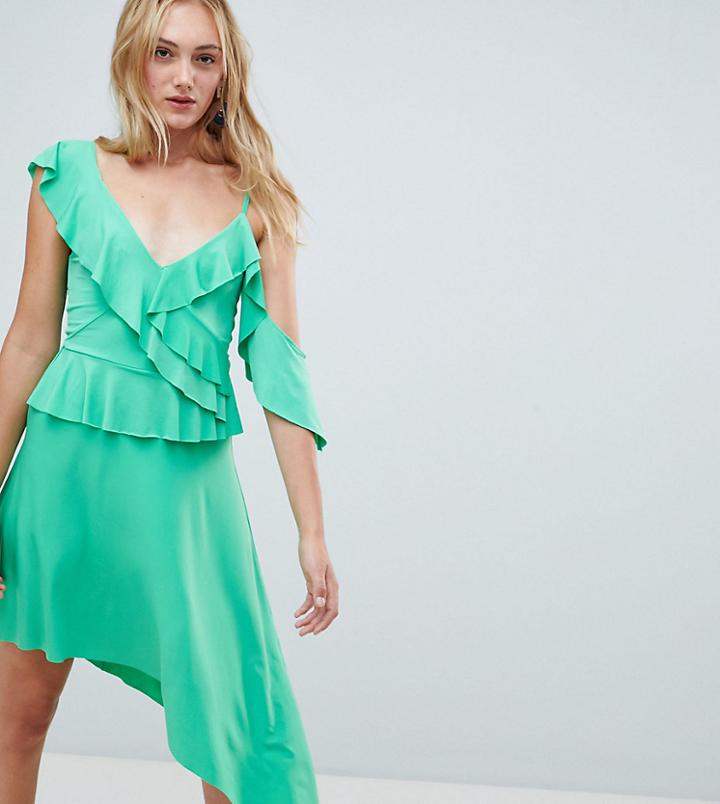 Asos Design Tall Asymmetric Ruffle Soft Midi Dress-green