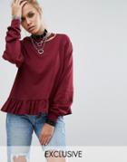 Milk It Vintage Long Sleeve Peplum Top With Distressed Neck - Red