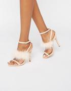 Truffle Faux Leather Trim 3 Part Heeled Sandals - Beige