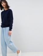 Asos White 100% Cashmere Crew Neck Sweater - Navy