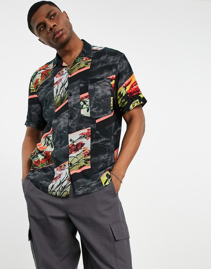 Topman Revere Floral Mix Shirt In Black