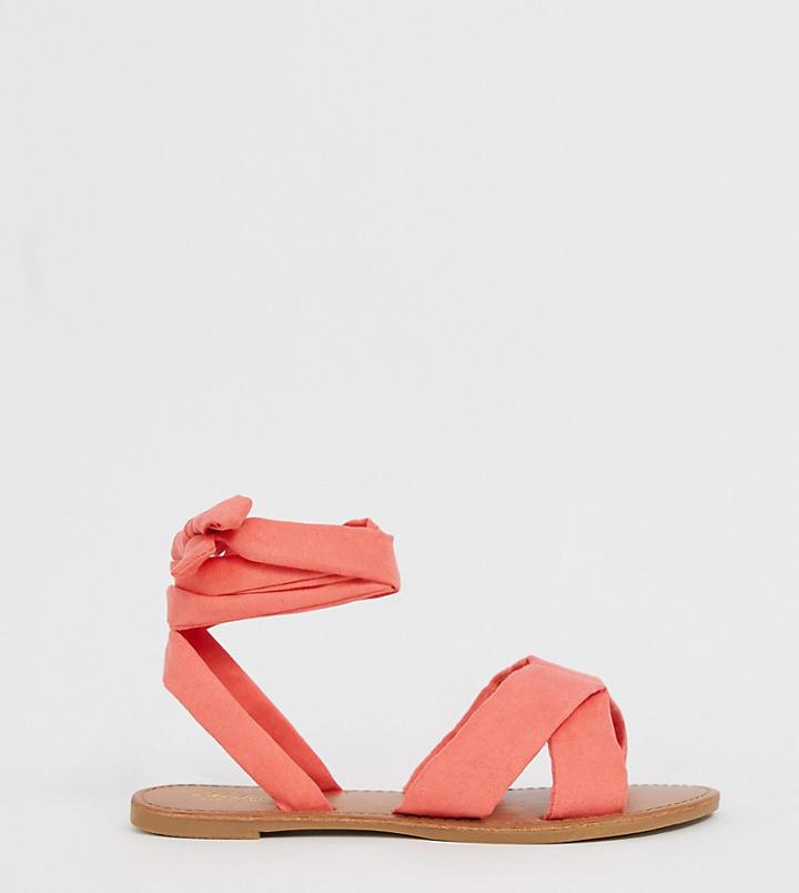 Park Lane Wide Fit Tie Leg Flat Sandal - Orange