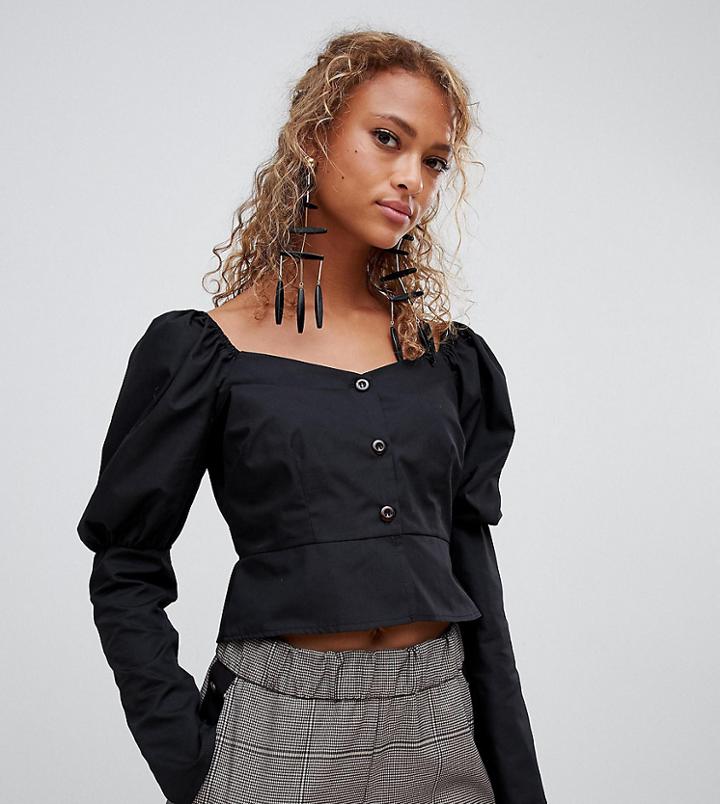 Reclaimed Vintage Inspired Top With Shoulder Puff And Button Front - Black