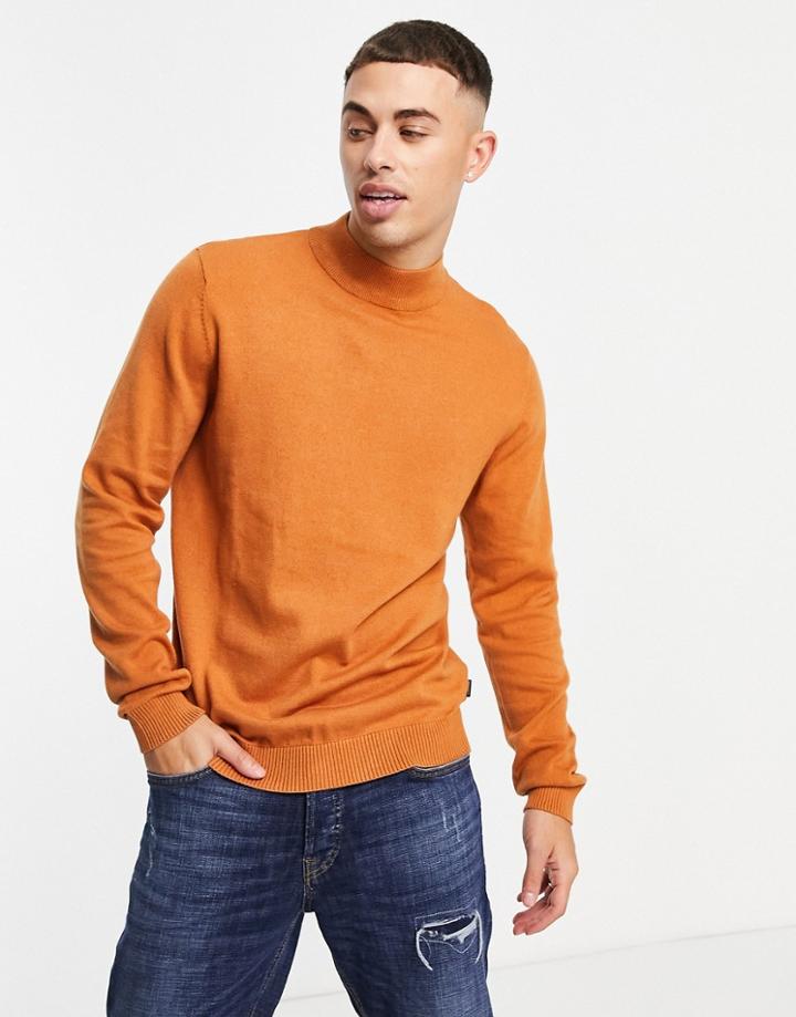 Jack & Jones Essentials Mock Neck Sweater In Orange