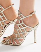 Steve Madden Slithur Gold Glitter Caged Heeled Sandals - Gold