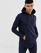 Le Breve Checker Print Hoodie-navy