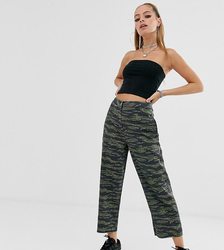 Asos Design Petite Camo Pants With Straight Leg And Raw Hem-multi