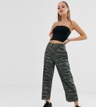 Asos Design Petite Camo Pants With Straight Leg And Raw Hem-multi