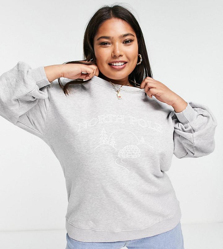 Threadbare Plus Christmas Sweater With Embroidery In Gray-grey
