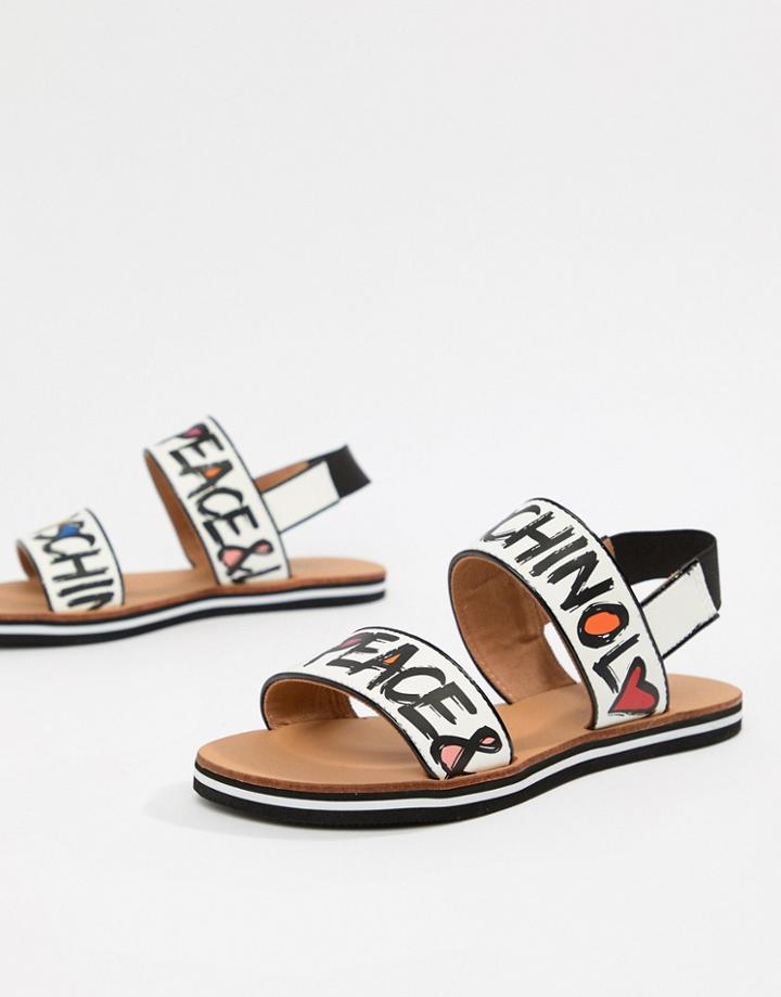 Love Moschino Graffiti Slogan Sandal - White