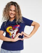 Love Moschino Heart Dolls T-shirt In Blue