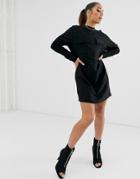 Asos Design Utility Pocket Long Sleeve Dress-black