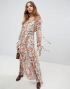 Neon Rose Maxi Smock Dress In Metallic Paisley Print - Multi