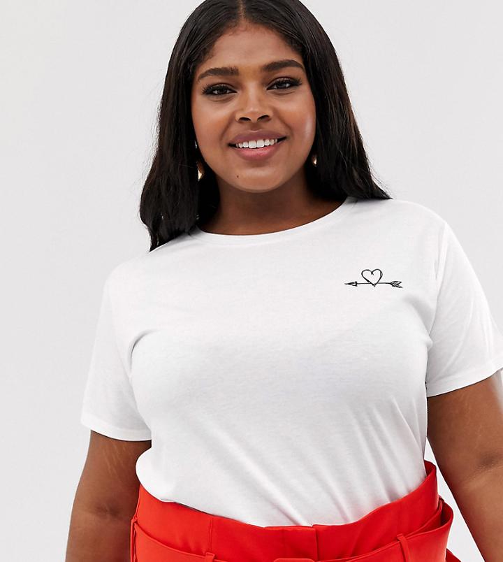 Asos Design Curve T-shirt With Arrow Heart Motif-white