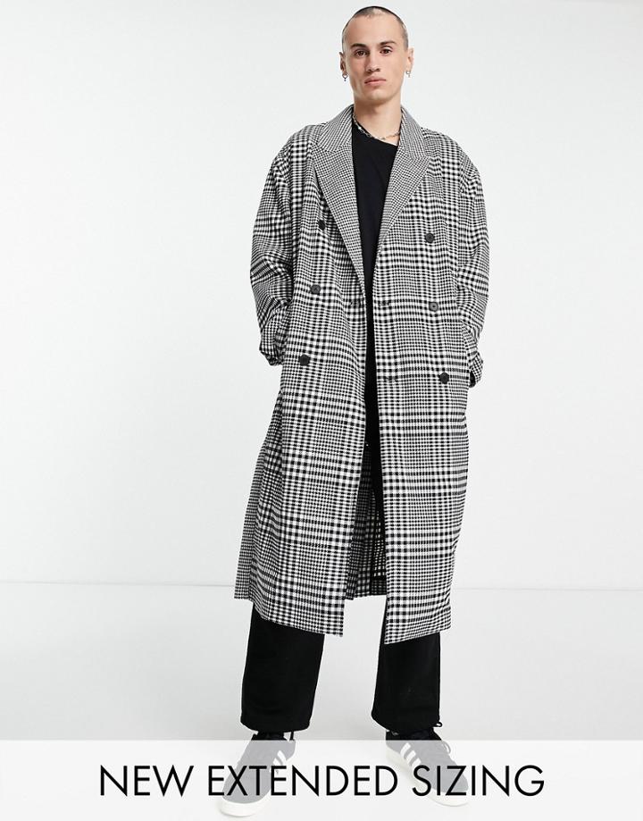 Asos Design Oversized Lightweight Unlined Overcoat In Spliced Gingham Check-white