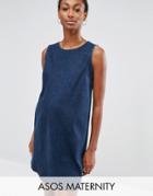 Asos Maternity Denim Shift Dress In Indigo - Blue