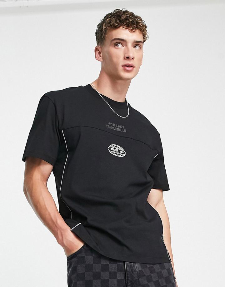 Criminal Damage Iridescent Piping T-shirt In Black