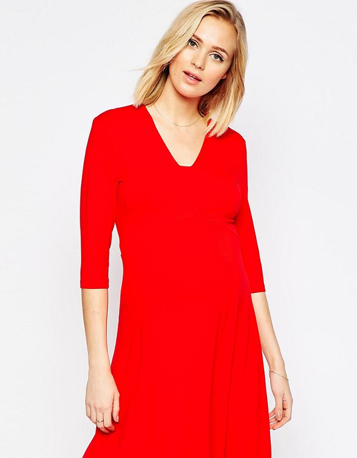 Asos Maternity Mini Dress With V Neck - Red