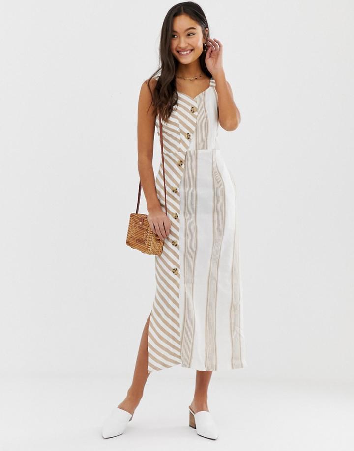 Qed London Asymmetric Stripe Button Front Midi Dress - Multi