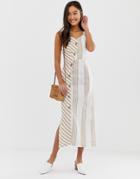Qed London Asymmetric Stripe Button Front Midi Dress - Multi
