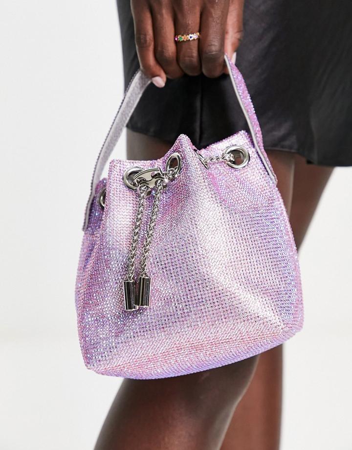 True Decadence Mesh Mini Grab Bag In Rose Iridescent With Rhinestone Handle-pink