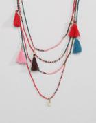 Pieces Layer Beaded Necklace With Tassles - Multi