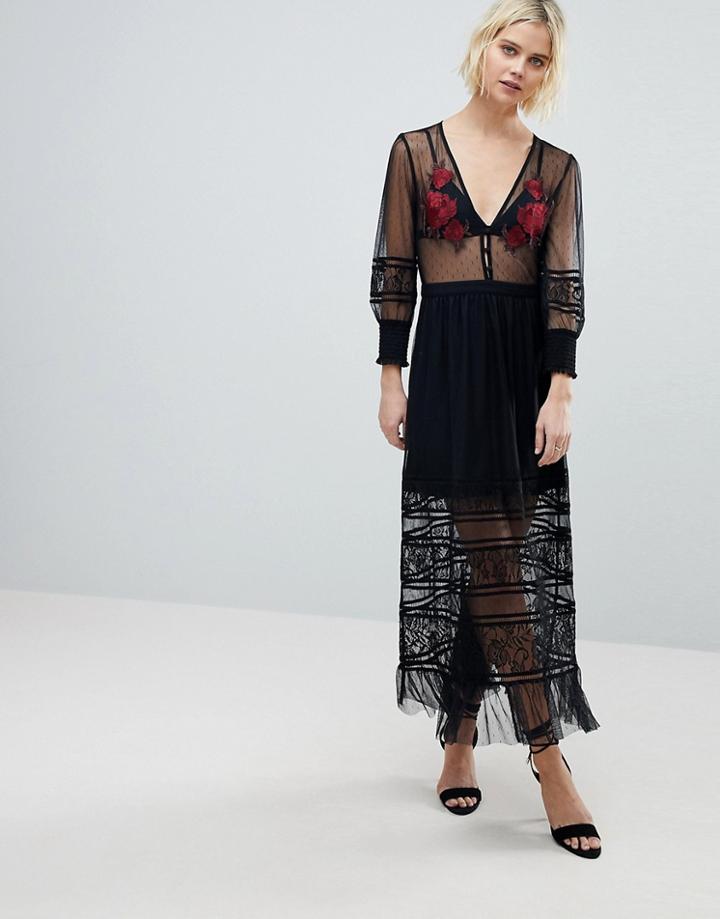 Rahi Cali Scarlett Embroidered Midi Dress - Black