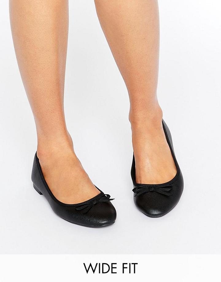 New Look Wide Fit Leather Look Ballet Pump - Black