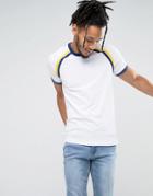 Asos Muscle T-shirt With Contrast Raglan Binding And Contrast Rib - White