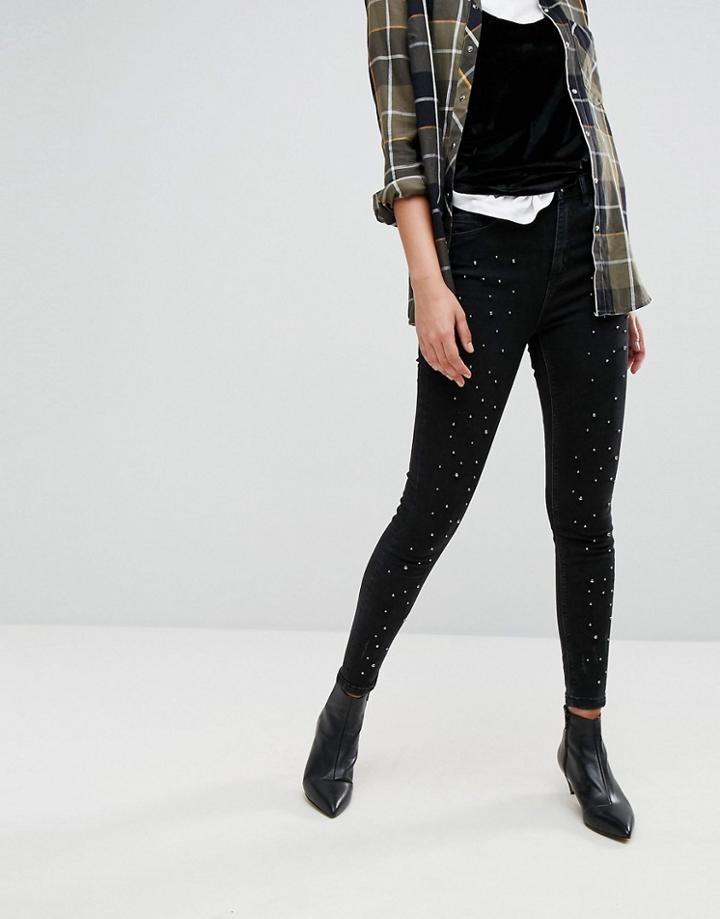 Stradivarius Pearl Embellished Jean - Black