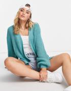 New Look Balloon Sleeve Cardigan In Turqouise-green