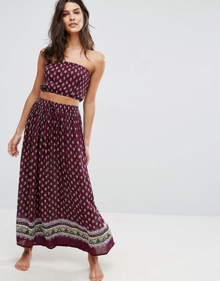 Anmol Skirt And Bandeau Top Beach Co Ord - Purple