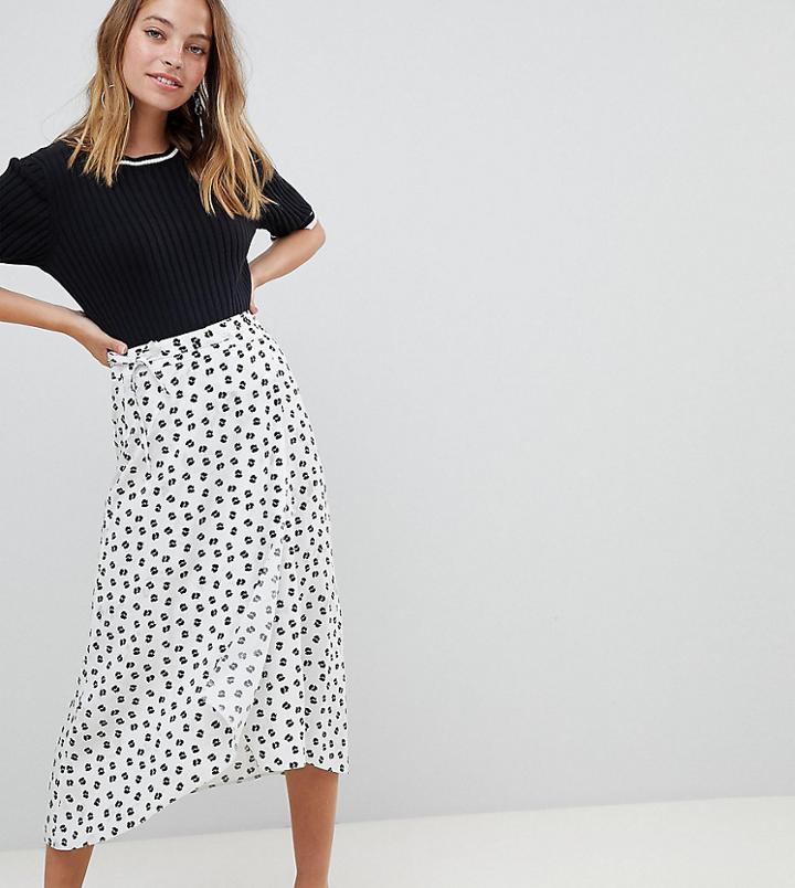 Asos Design Petite Wrap Jacquard Midi Skirt In Mixed Floral And Polka Dot - Multi