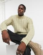 Asos Design Heavyweight Hand Knit Look Turtle Sweater In Beige-neutral