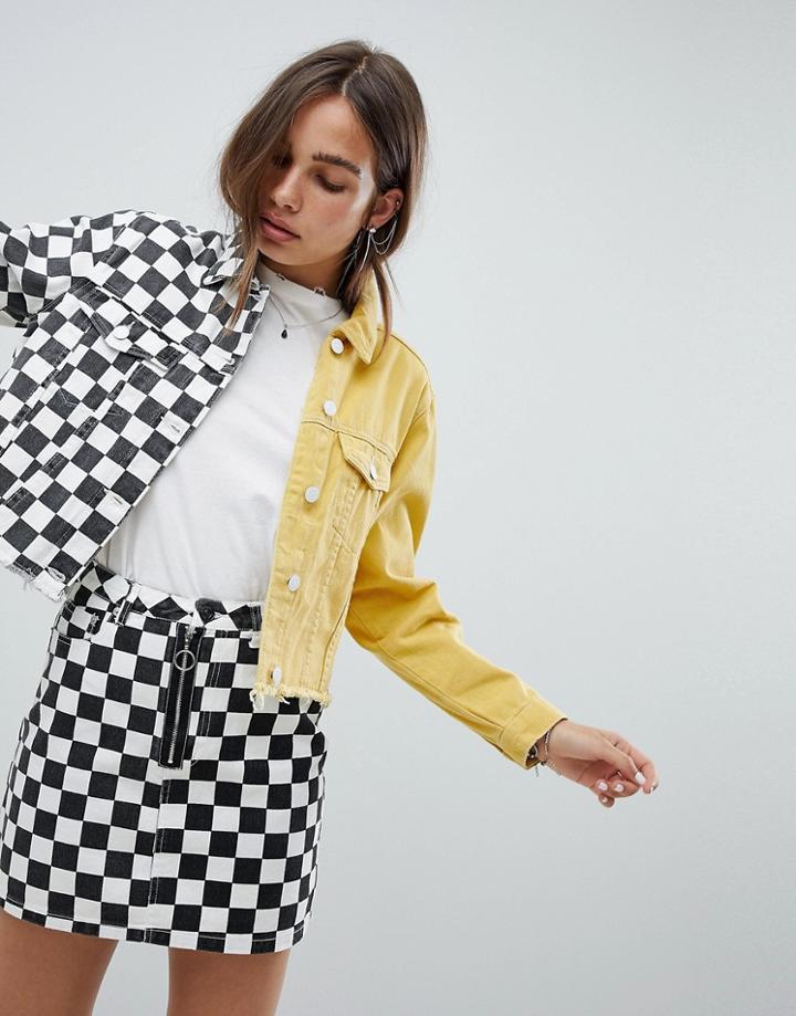 Signature 8 Checkerboard Split Denim Jacket - Multi