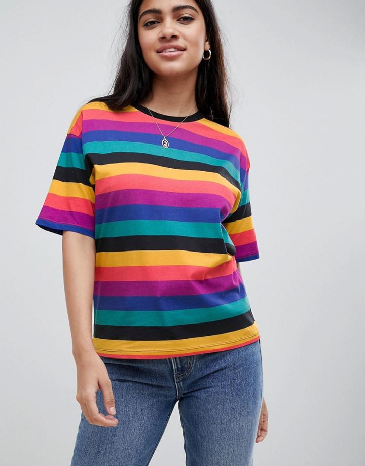 Asos Design T-shirt In Bright Rainbow Stripe - Multi