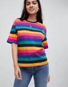 Asos Design T-shirt In Bright Rainbow Stripe - Multi