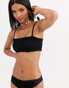 Whistles Shirred Bikini Top With Tie Shoulder-black