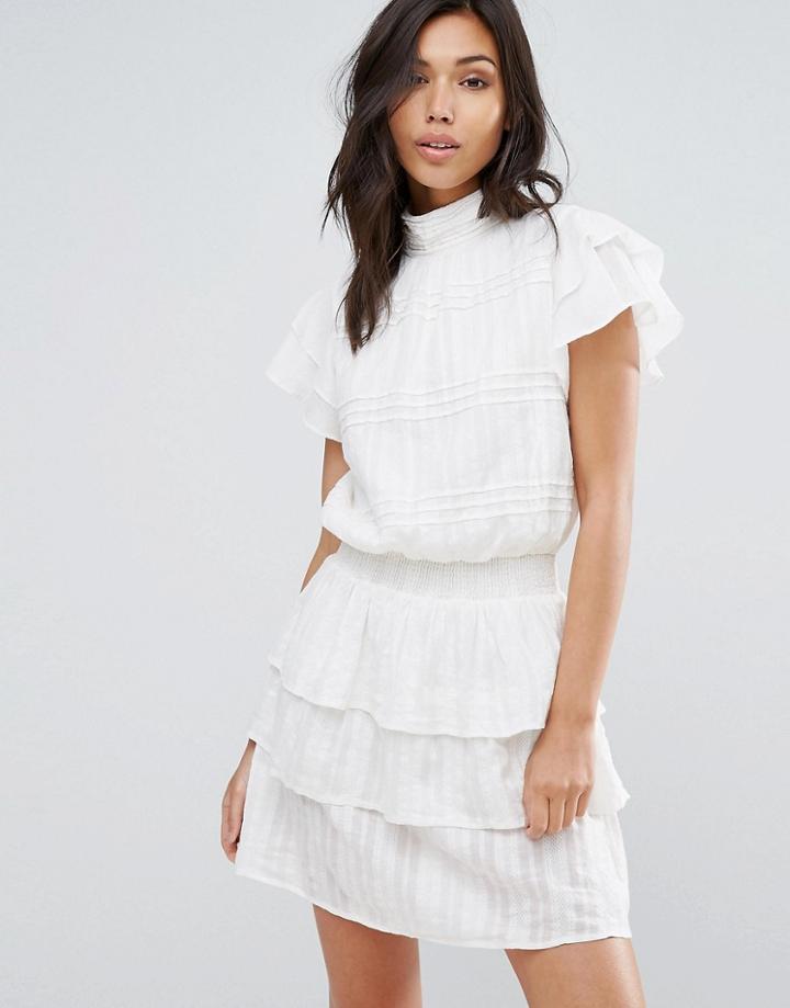 Vero Moda High Neck Ruffle Dress - White