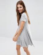 Asos Short Sleeve Swing Dress In Stripe Print With Button Through - Multi