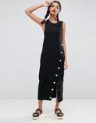 Asos Sleeveless Maxi Dress With Popper Detail - Black