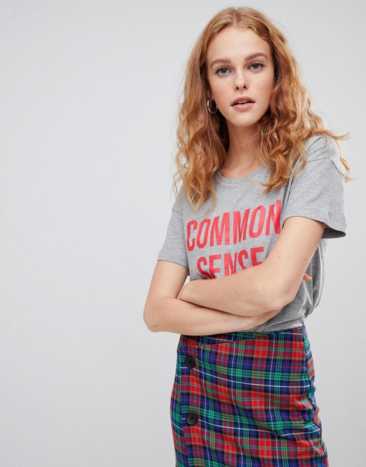 Noisy May Slogan Top - Gray
