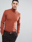 Asos Muscle Fit Merino Roll Neck Sweater In Copper - Copper