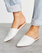 Asos Design Lava Pointed Flat Mules In White Broderie