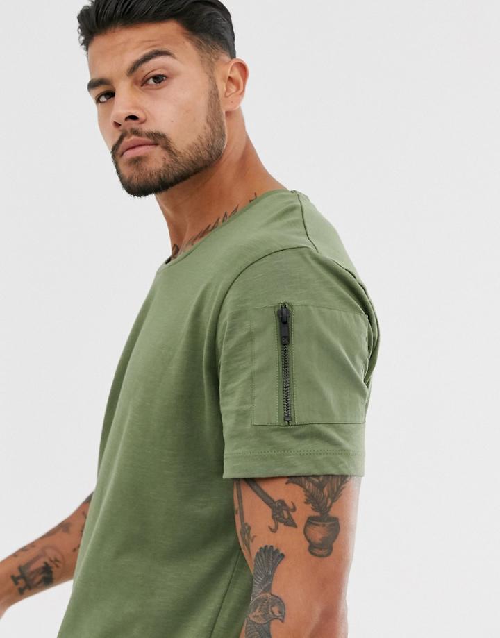 Jack & Jones Core Curved Hem Scoop Neck T-shirt In Green