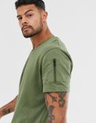 Jack & Jones Core Curved Hem Scoop Neck T-shirt In Green