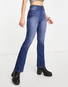 Asos Design Premium Hemp Blend 70s Stretch Flare Jeans In Dark Blue