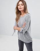 New Look Eyelet Detail Jersey Top - Gray