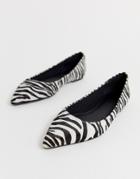 Asos Design Latch Pointed Leather Ballet Flats In Zebra Pony - Multi
