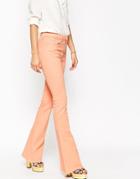 Asos Bell Flare Jeans With Raw Hem - Pink